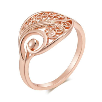 Latest Fashion Glossy 14K Rolled Rose Gold Unusual Hollow Flower Ethnic Design Jewellery Daily Ring For Women